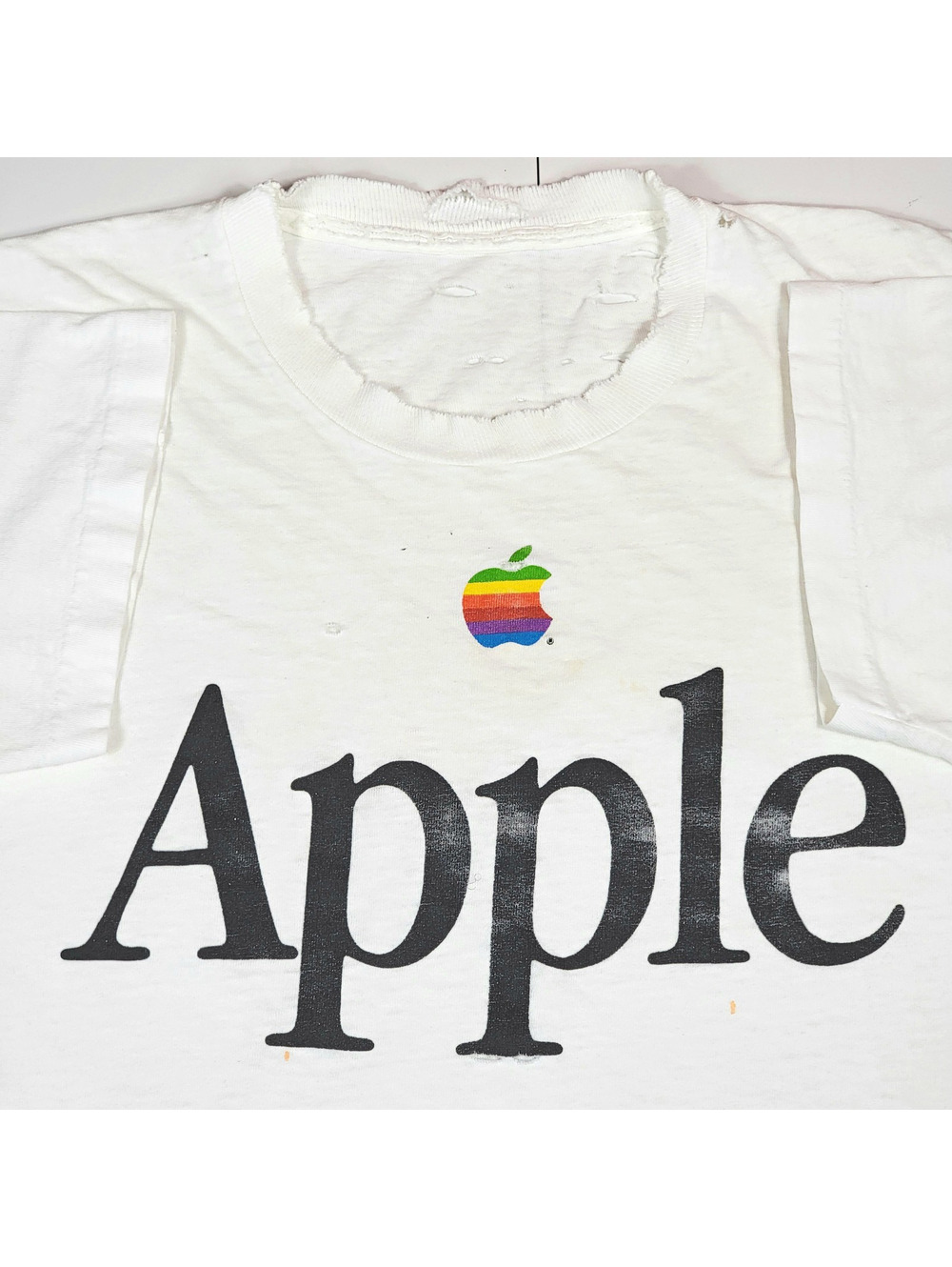 Vintage Apple Logo White T-Shirt Tech Rainbow Logo Computers